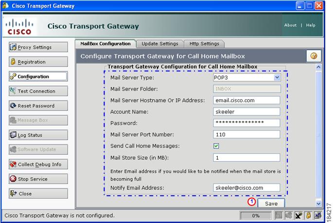 Register and Configure the Transport Gateway Step 3 Click Save; this displays an