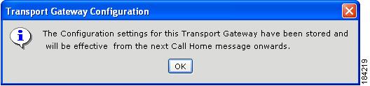 After connecting to the mail server the Transport Gateway Application displays a message