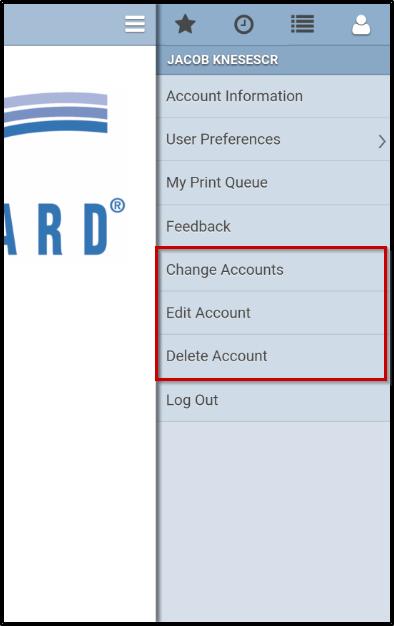When using the Skyward Mobile Application, you will have three additional options available under the User menu.