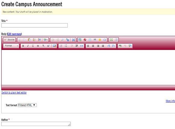 CREATING ANNOUNCEMENTS 5 This is the Edit Page. You may not see all of these options depending on your permissions.