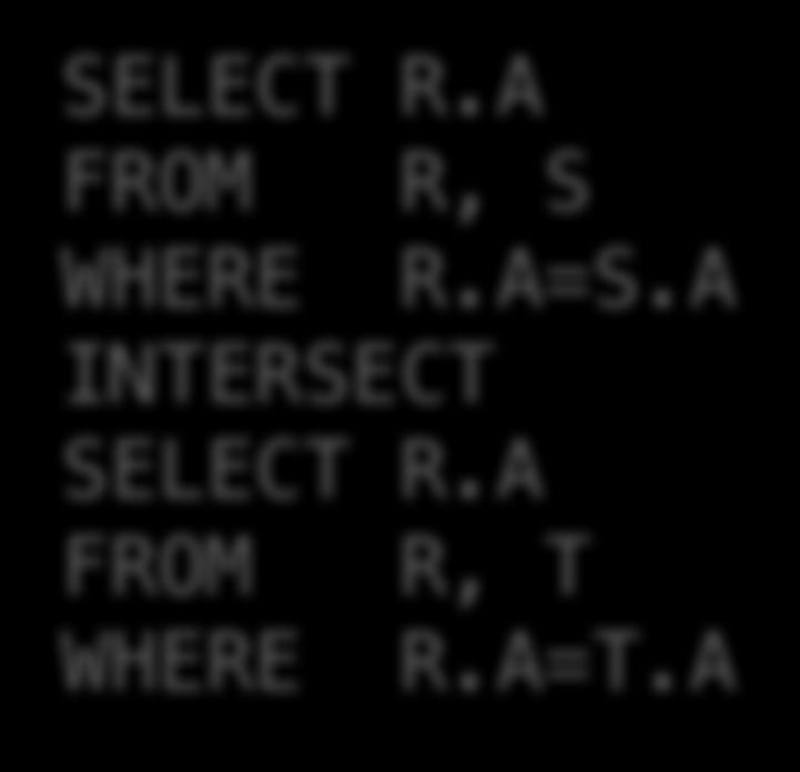 Lecture 3 > Section 1 > Set Operators Explicit Set Operators: INTERSECT SELECT R.