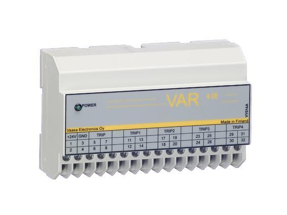 VAMP 221 10 Construction 10.2 Unit installation 10.2.4. VAR 4 CE The multiplying relay VAR 4CE can be used when more than 4 trip outputs are needed simultaneously.