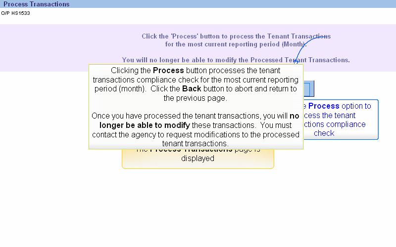 Slide 13 - Slide 13 Click the Process option to process the tenant transactions compliance check The Process Transactions page is displayed Clicking the Process button processes the tenant