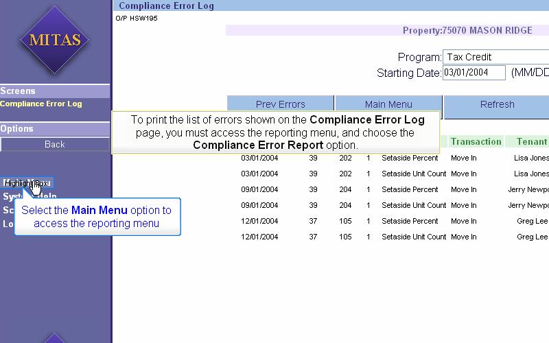 Slide 28 - Slide 28 Select the Main Menu option to access the reporting menu To print the list of errors shown on the