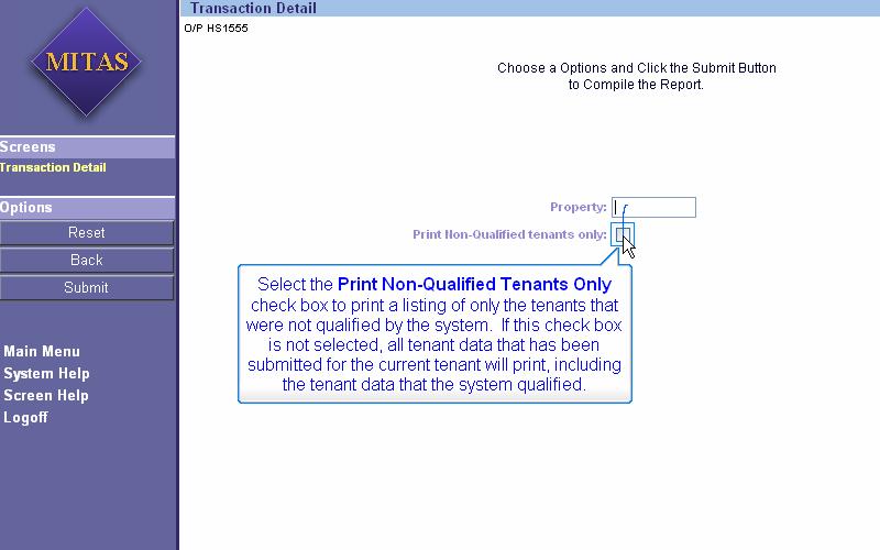 Slide 44 - Slide 44 Select the Print Non-Qualified Tenants Only check box to print a listing of only the tenants that were not qualified by the system.