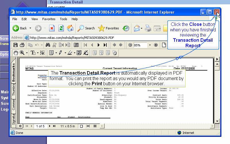 Slide 47 - Slide 47 The Transaction Detail Report is automatically displayed in PDF format.