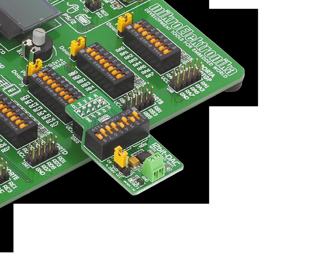 Introduction to 12bit-DAC 01 02 Accessory board is designed for usage with various development systems and other MCU