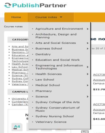 Course notes are listed by faculty, in alphabetical order. Selecting Course Notes There are a number of ways you can select the course notes you would like to purchase.