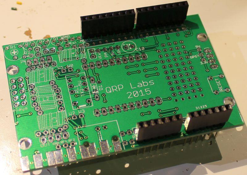 This photograph shows the PCB with the four Arduino headers installed; this is Option 1 (above), to suit my Arduino Uno which is an original Rev 1 Uno. 3.