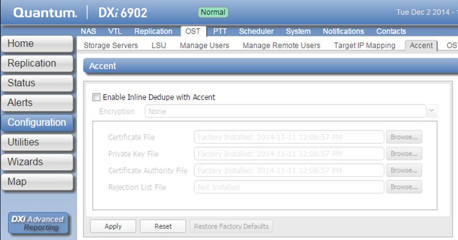 Accent Encryption Settings in DXi 2.0.2 to DXi 3.0 Software OST and Accent Encryption Settings in DXi 3.