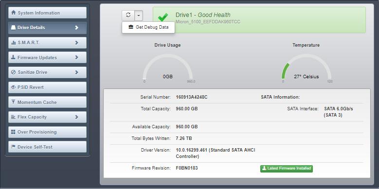 Viewing and Saving Drive Details Figure 4: Drive Details Note: The drive capacity reported by Storage Executive may vary from the capacity reported by the operating system.