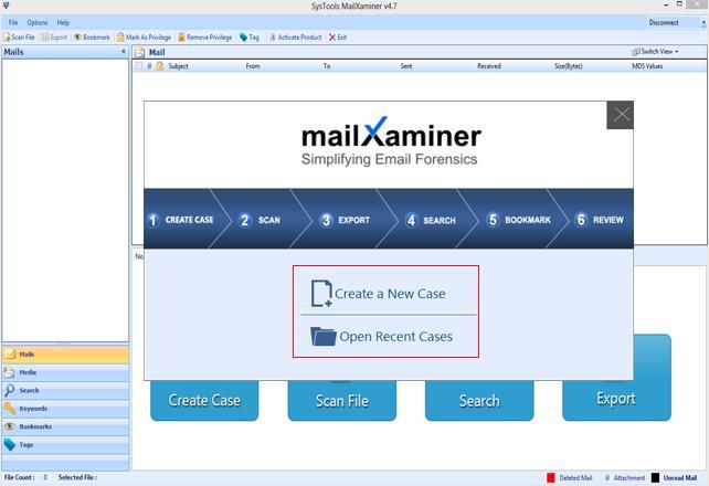 Then, choose "Create a New Case" and the following window will appear where user has to
