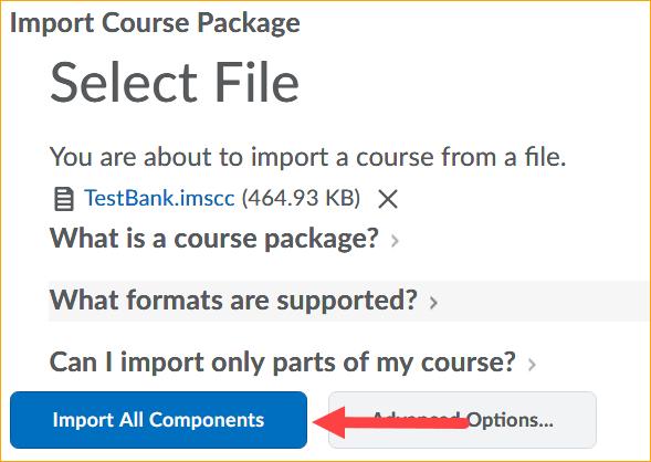 6. Click the Import All Components button to begin the
