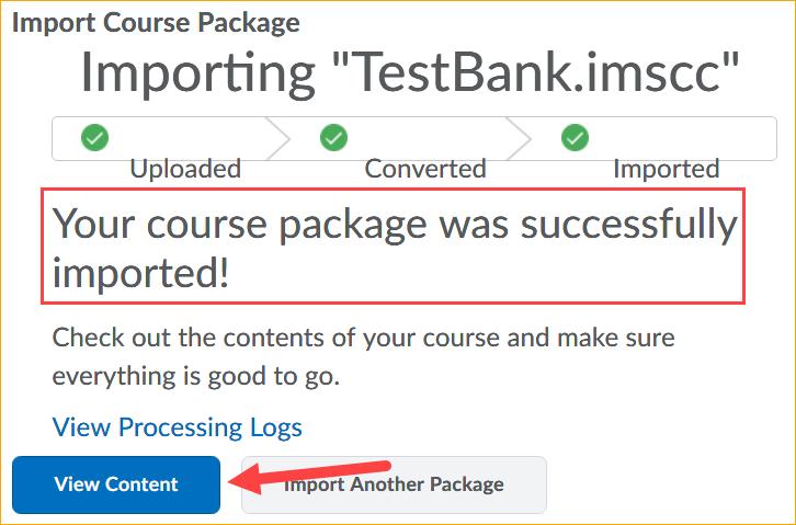 When the Import is completed, you can click on View Content