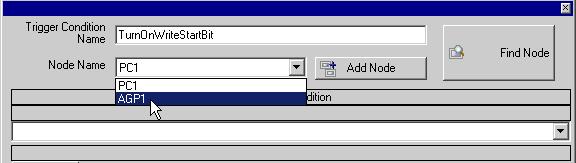 3 Enter the trigger condition name "Turn on write start bit" in [Trigger Condition Name], and select "AGP1" in