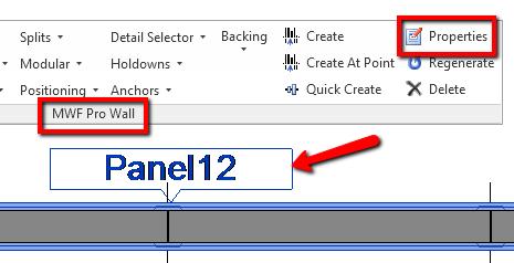 Select either the Revit wall or the panel label and click Properties under MWF Pro Wall menu.