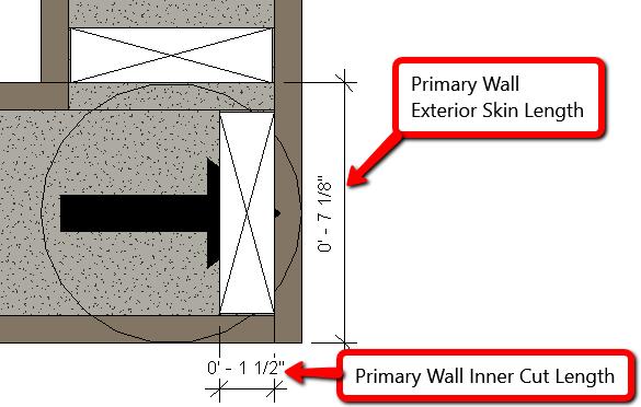 Primary Wall Inner Cut Length: The distance from the end of the primary wall to be cut off from the Foam object. Usually the width size of the end stud(s) plus any extra gap.