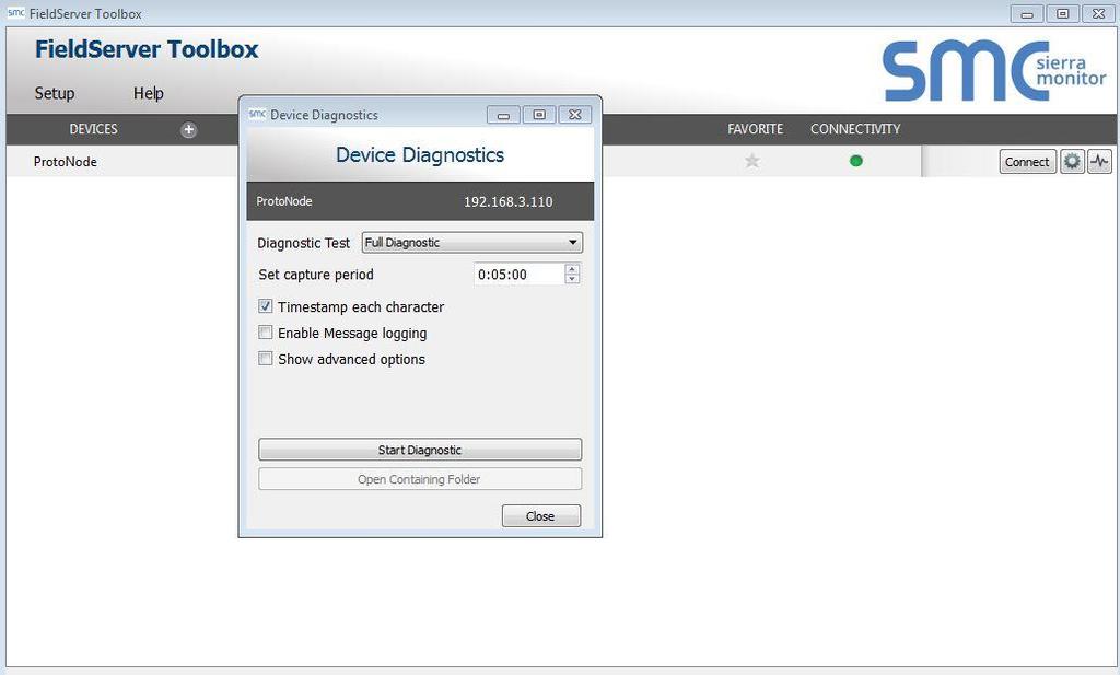 o Ensure Full Diagnostic is selected (this is the default) NOTE: If desired, the default capture period can be changed.
