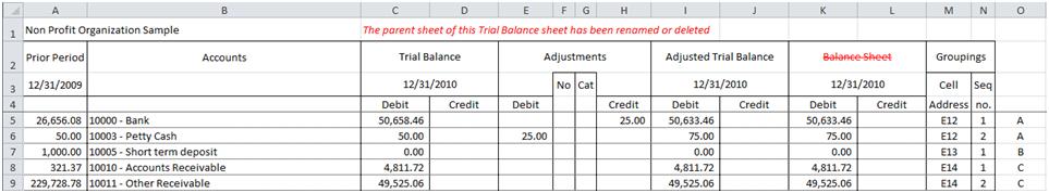 118 Tickmarks, references, comments, initials, etc. can be written in the Trial balance worksheet, around the data managed by (columns following N and rows after the totals at the bottom).