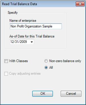 Trial Balance 19 Figure 2: Trial Balance Information for QuickBooks file Name of enterprise - The name of the enterprise identifies the Excel workbook (along with the as of date), fills the selected