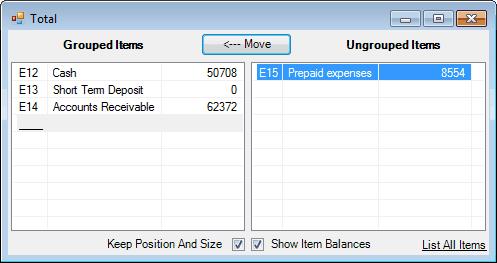 Building a report 85 List All Items As mentioned previously, only Items in cells appearing "before" the Total cell can be grouped into the Total.