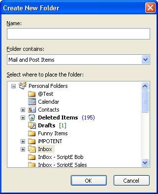 While this screen is open, you can create a new folder to hold these particular emails. First select the folder under which to create the new folder.