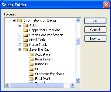 Select a folder then click the OK button or add a new folder by clicking the New button. Your email will automatically be stored in the selected folder.