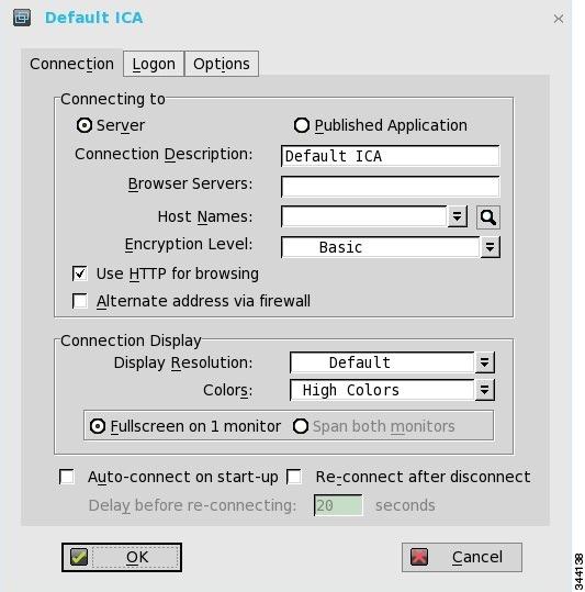 ICA connection setup High-privileged user The additional functionality provided by the Connection Settings dialog box allows testing of connection definitions before they are entered (by a network