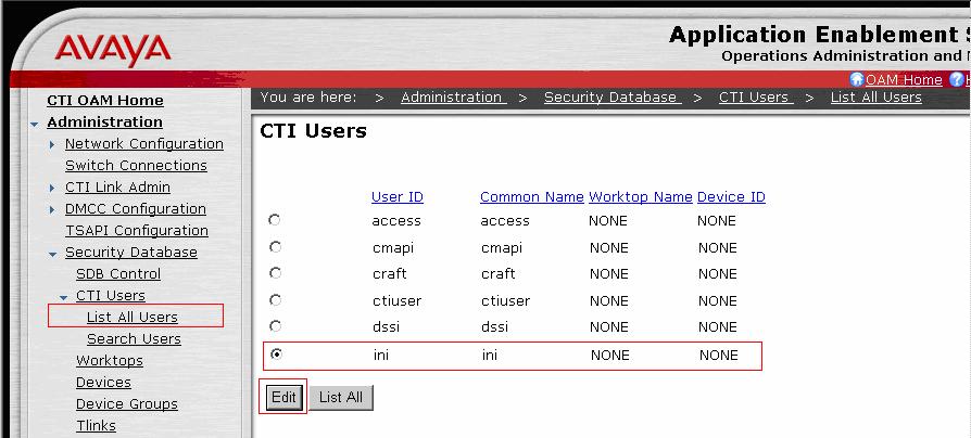Once the user is created, select OAM Home in upper right and navigate to the CTI OAM Administration