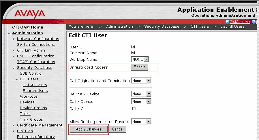 Select the User ID created previously, and click the Edit button to set the permission of the user.