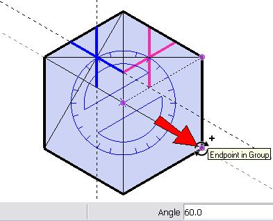 ) For the first rotation point, click any corner of the hexagon.
