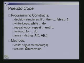 (Refer Slide Time: 11:) Object specifies the type of the value returned by the particular method. You will see more of this, when we come across more pseudo-code. How do we analyze algorithms?