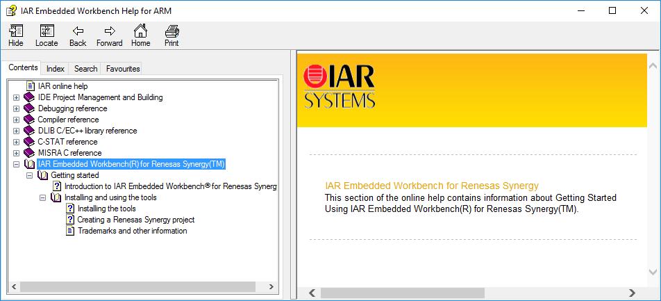 Figure 54 Synergy Topic in e 2 studio Help Contents For the introduction and installation guide of IAR EW for Synergy, refer to IAR EW for Synergy Help