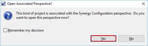 5. You may be prompted to open the Synergy Configuration perspective. Click Yes to open the perspective.