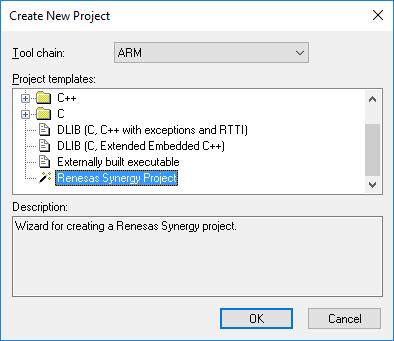 In the Create New Project dialog box, select Renesas Synergy Project and click OK.