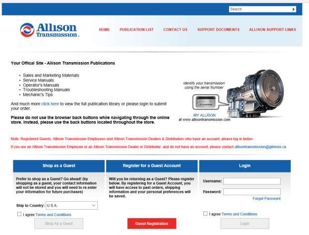 Overview This manual will provide instruction and useful information for navigating through the Allison Transmission Publications web store. Login The URL to login is http://www.
