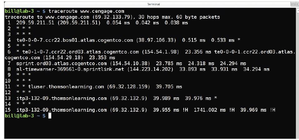Figure 9-17 Output of a traceroute command Courtesy Course