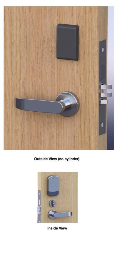 UNIT ENTRY MORTISE LOCKS WORKS WITH DOQ100 & DOQ200 (WIRELESS OR BLE) Mortise Lock with deadbolt: RFID card reader will read SmartCard and Bluetooth/ Smartphone.