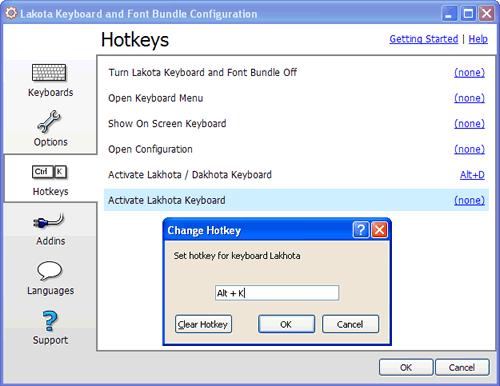 Click on the keyboard icon with right mouse button and select "Configuration" in the pop-up menu item. An "Options" dialog with tabs appears. Select "Hotkeys" tab.