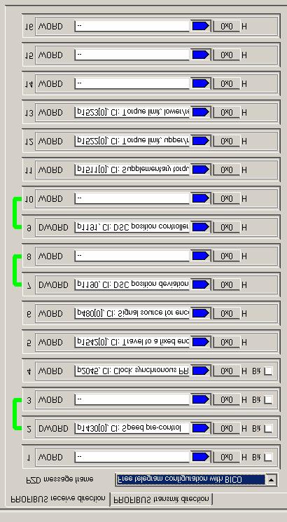 12 The required process data must now be linked with the PROFIBUS message frame in the drive.