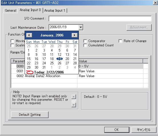 Analog Input Units Section 5-4 2. Click the tab page for the input that is connected to a connecting device requiring the last maintenance date to be set.