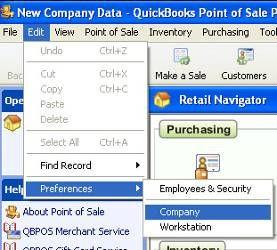 QBPOS Version 5 How to: 1. Click Edit off the menu bar then select Preferences, then Company.