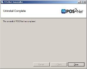 POS2Net Uninstall Wizard Uninstalling POS2Net 2. Click Next and the program will uninstall POS2Net from your computer. This will remove the program and all settings from your computer. 3.