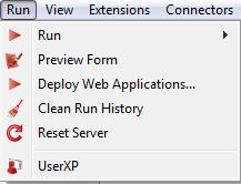 To open Bonita User Experience (UserXP), click on the UserXP button Studio Task bar OR Select Run -> User XP from the Bonita Studio menu bar. in the Bonita Figure 134.