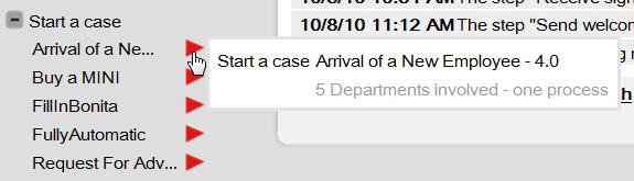 Go to the Control Panel and click on Start a case to show the Processes available to this User. Click on the Process to start a Case.. Figure 151. Start a new Case of a Process 4.