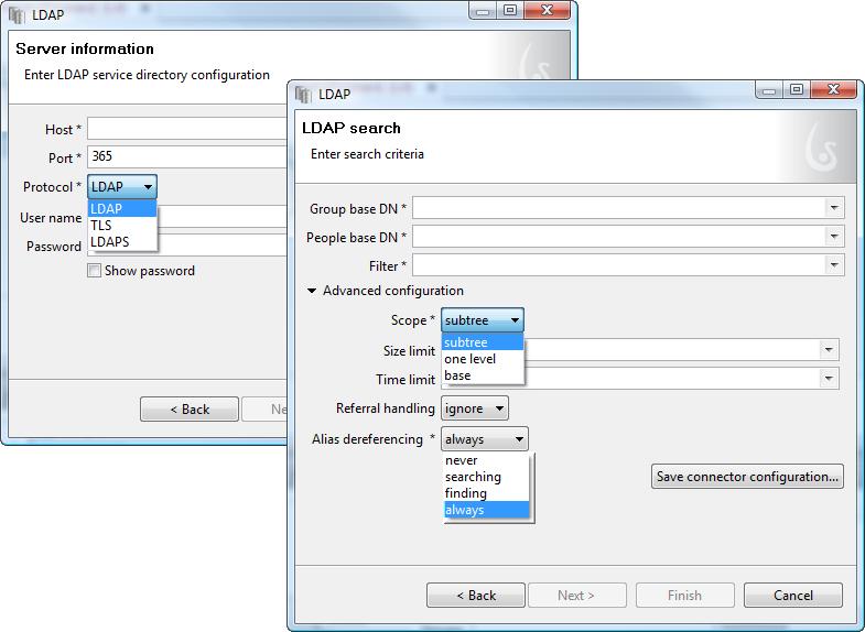 directory Port LDAP directory port number number Protocol choose LDAP, LDAPS, or select TLS User LDAP User name string Password LDAP user password string Group base DN The DN that contains group