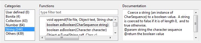 A set of Groovy expressions is available in Categories; click on the script highlighted in Functions to load it into the editor. Figure 41.