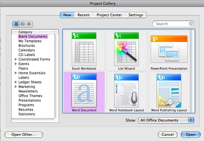 1. Launch Microsoft Word icon in Applications > Microsoft Office 20