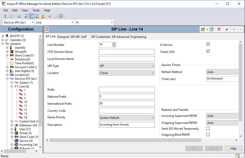 Screen below shows the configuration of the SIP Line in the subsequent SIP Line window; enter the following in the SIP Line tab. Line Number: Line number 14 was configured.
