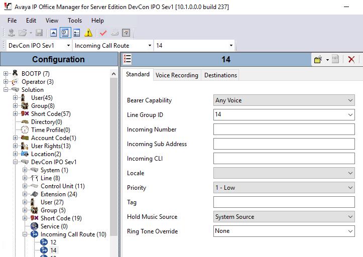 5.4. Configure Incoming Call Route To configure an incoming call route for routing of incoming calls from ICR, navigate to DevCon IPO Sev1 Incoming Call Route and right click on Incoming Call Route